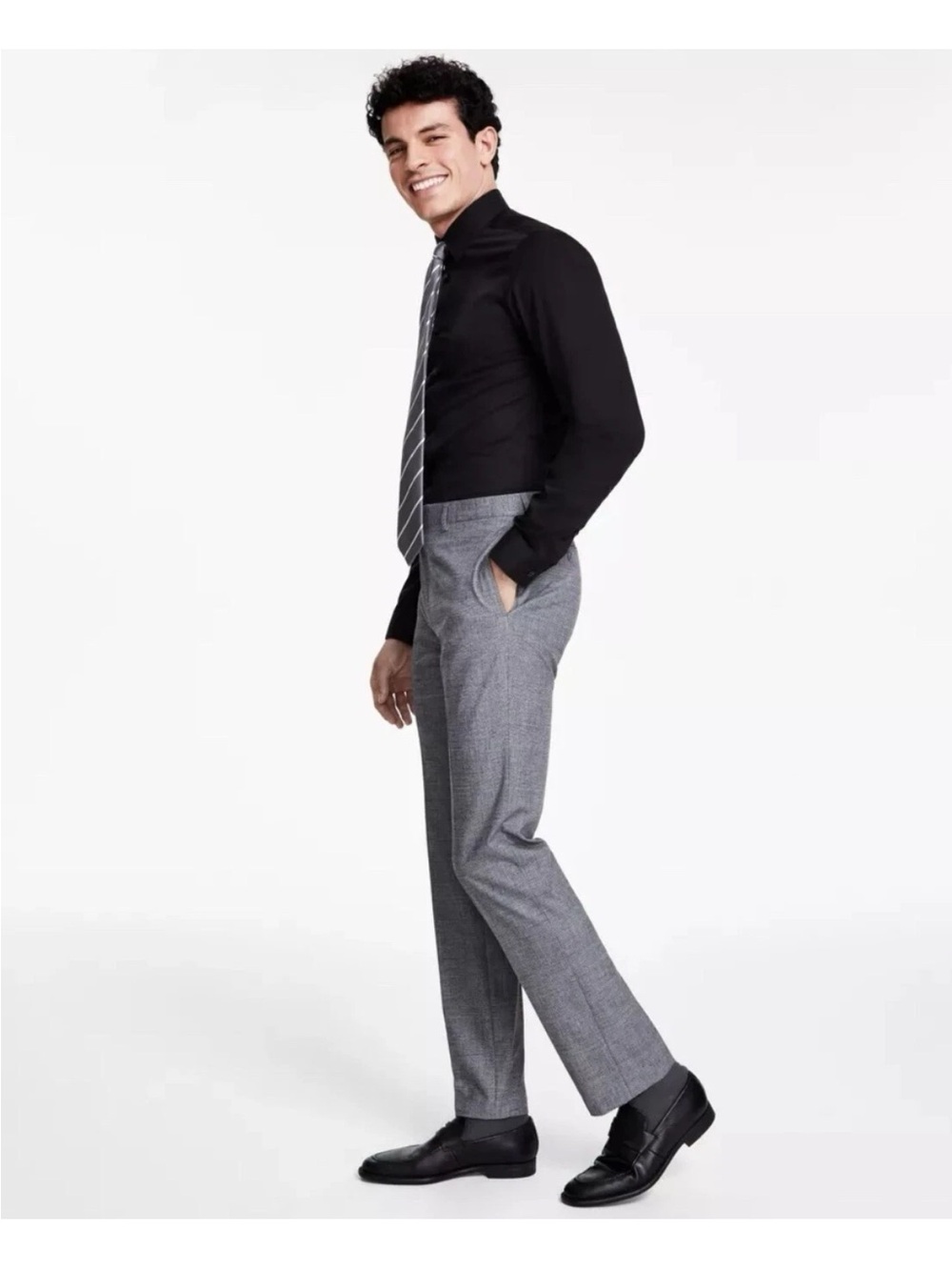 Calvin Klein Men's Slim-Fit Stretch Performance Dress Pants Black White 38 x 30